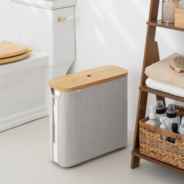 Toilet Paper Storage Basket, Papers Container with Bamboo Lid