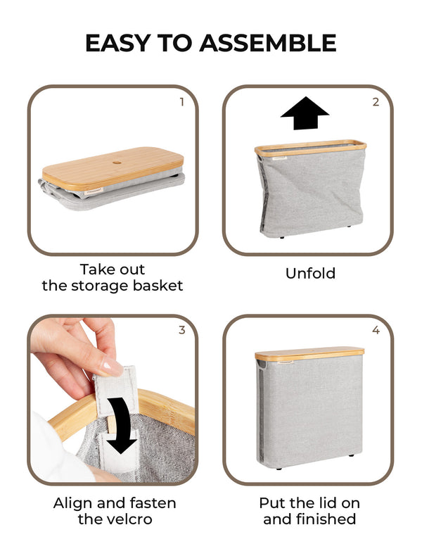 Toilet Paper Storage Basket, Papers Container with Bamboo Lid