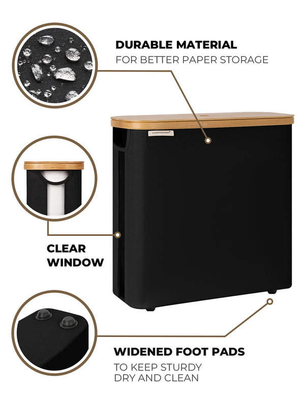 Toilet Paper Storage Basket, Papers Container with Bamboo Lid