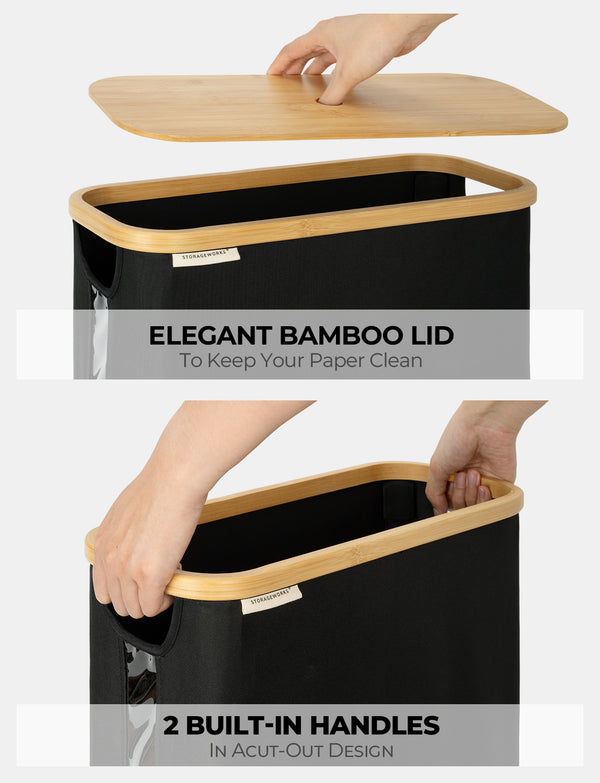 Toilet Paper Storage Basket, Papers Container with Bamboo Lid