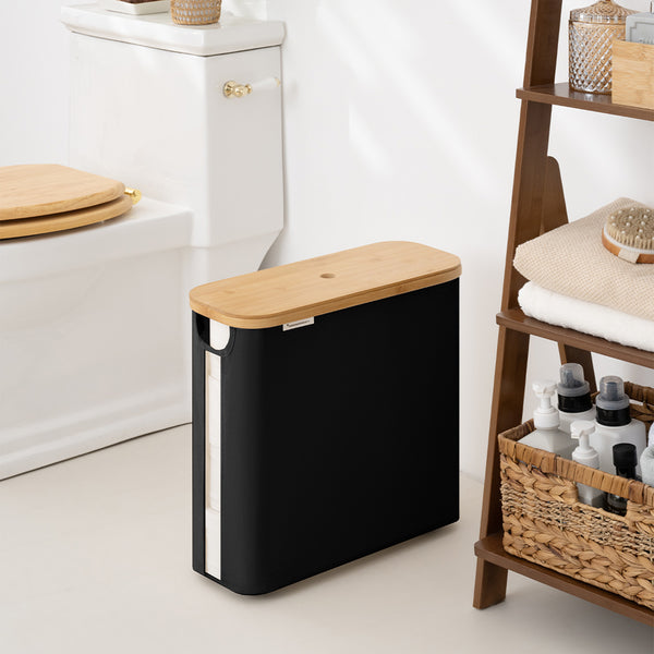 Toilet Paper Storage Basket, Papers Container with Bamboo Lid