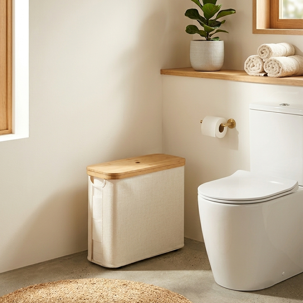 Toilet Paper Storage Basket with Bamboo Lid