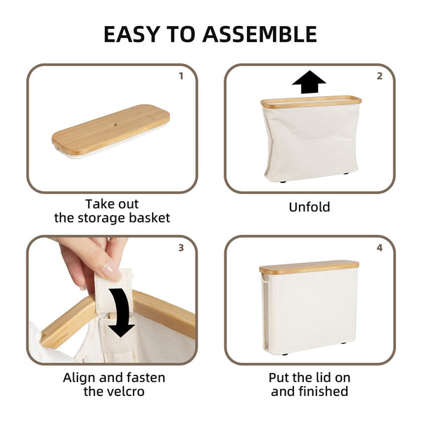 Toilet Paper Storage Basket, Papers Container with Bamboo Lid