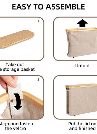 Toilet Paper Storage Basket, Papers Container with Bamboo Lid