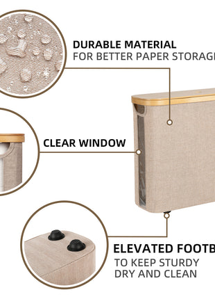 Toilet Paper Storage Basket, Papers Container with Bamboo Lid