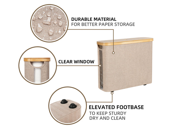 Toilet Paper Storage Basket, Papers Container with Bamboo Lid