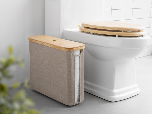 Toilet Paper Storage Basket, Papers Container with Bamboo Lid
