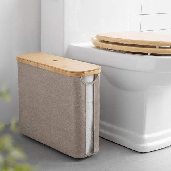Toilet Paper Storage Basket, Papers Container with Bamboo Lid