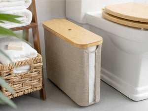 Toilet Paper Storage Basket, Papers Container with Bamboo Lid
