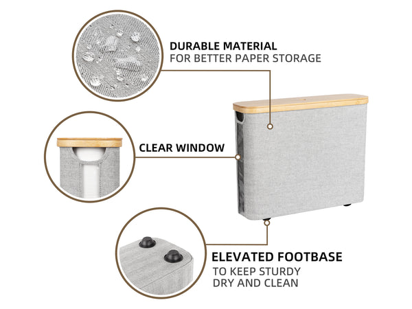 Toilet Paper Storage Basket, Papers Container with Bamboo Lid