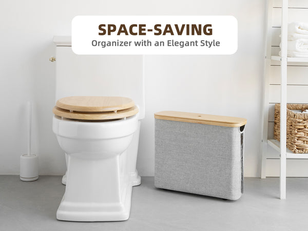 Toilet Paper Storage Basket, Papers Container with Bamboo Lid