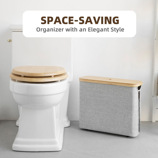 Toilet Paper Storage Basket, Papers Container with Bamboo Lid