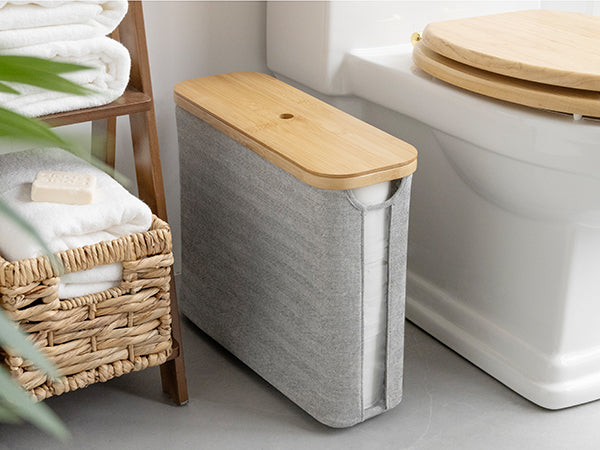 Toilet Paper Storage Basket, Papers Container with Bamboo Lid