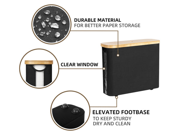 Toilet Paper Storage Basket, Papers Container with Bamboo Lid