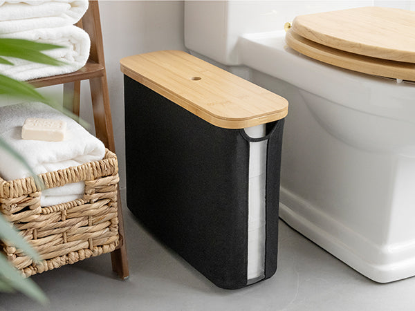 Toilet Paper Storage Basket, Papers Container with Bamboo Lid