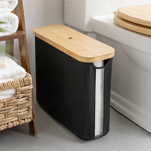 Toilet Paper Storage Basket, Papers Container with Bamboo Lid