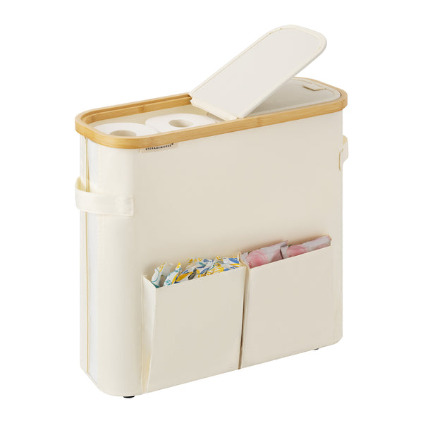 Toilet Paper Storage Baskets with Dual Flip Lids and Side Pockets