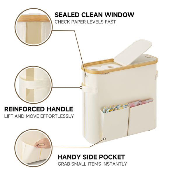 Toilet Paper Storage Baskets with Dual Flip Lids and Side Pockets