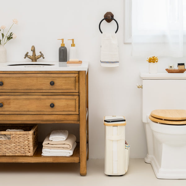 Toilet Paper Storage Baskets with Dual Flip Lids and Side Pockets