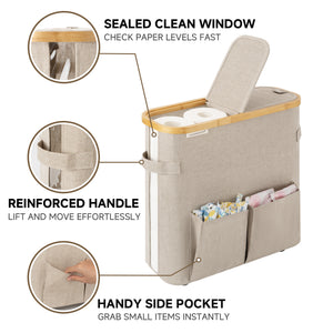 Toilet Paper Storage Baskets with Dual Flip Lids and Side Pockets