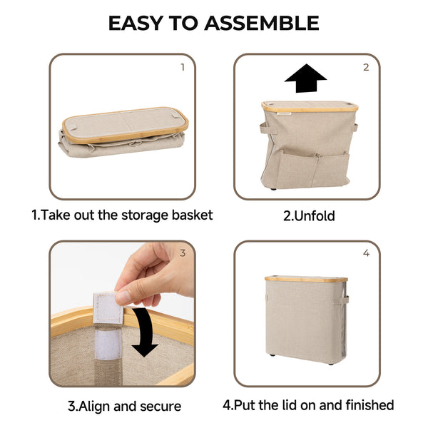 Toilet Paper Storage Baskets with Dual Flip Lids and Side Pockets