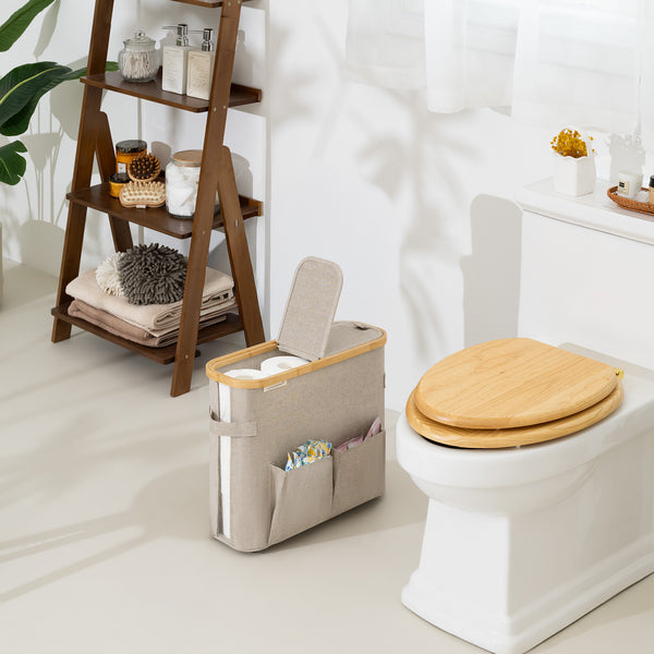 Toilet Paper Storage Baskets with Dual Flip Lids and Side Pockets