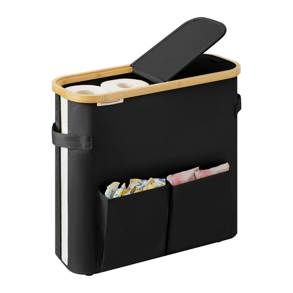 Toilet Paper Storage Baskets with Dual Flip Lids and Side Pockets