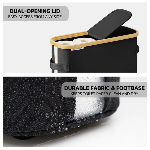 Toilet Paper Storage Baskets with Dual Flip Lids and Side Pockets