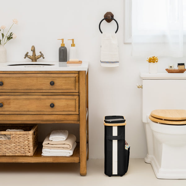 Toilet Paper Storage Baskets with Dual Flip Lids and Side Pockets