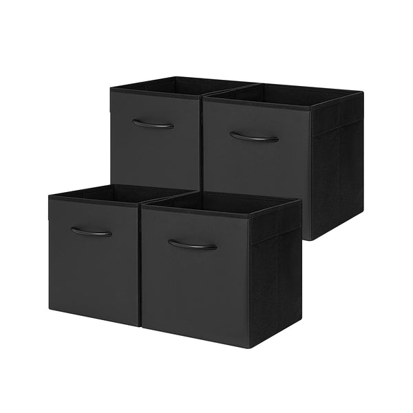Cube Organizer Baskets in black, featuring PVC leather front, fabric sides, and front pull handle.