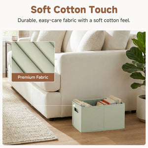 Fabric Storage Bins for Shelves, Ivory and Light Green