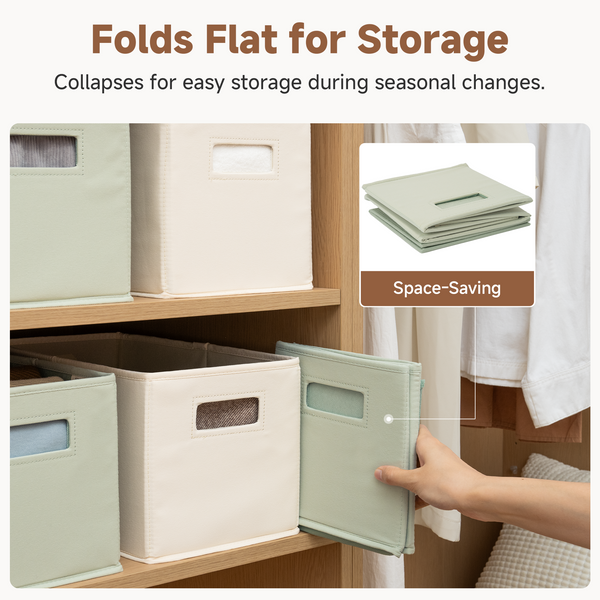 Fabric Storage Bins for Shelves, Ivory and Light Green