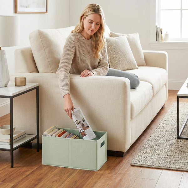 Fabric Storage Bins for Shelves, Ivory and Light Green