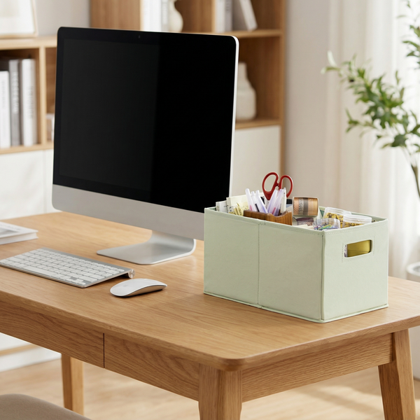 Fabric Storage Bins for Shelves, Ivory and Light Green