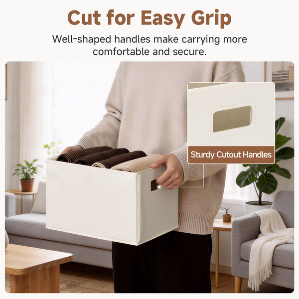 Fabric Storage Bins for Shelves, Ivory and Light Green