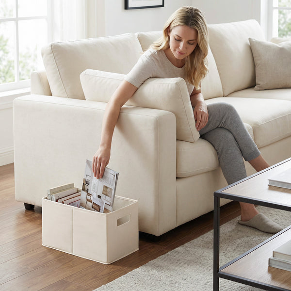 Fabric Storage Bins for Shelves, Ivory and Light Green
