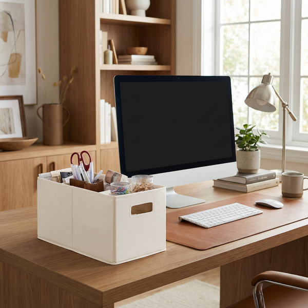 Fabric Storage Bins for Shelves, Ivory and Light Green