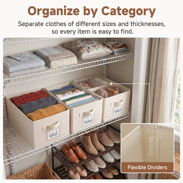 Fabric Storage Bins with Divider and Label Holder