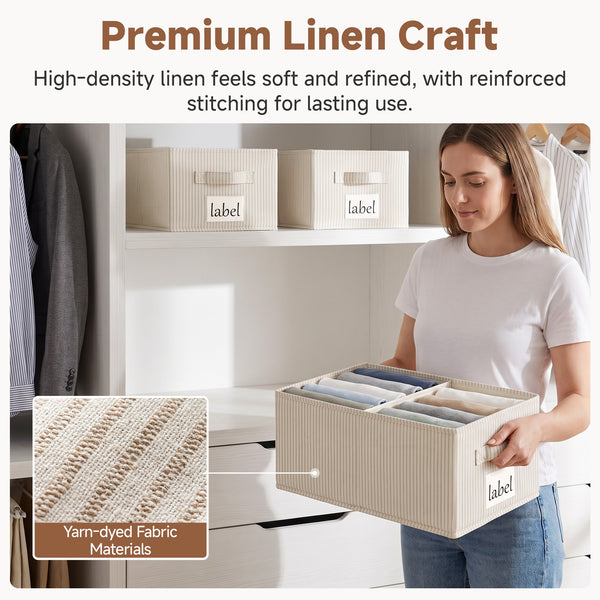 Fabric Storage Bins with Divider and Label Holder