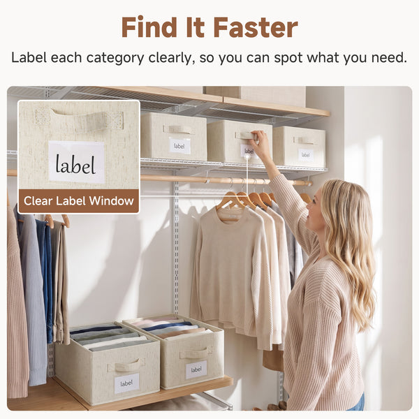 Rustic Linen Storage Bins with Divider and Label Holder