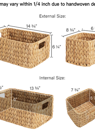 Wicker Baskets with Built-in Handles, Set of 3 (1PC Large, 2PCS Medium)