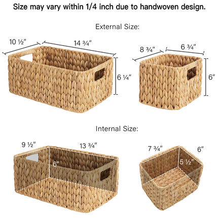 StorageWorks Wicker Baskets with Built-in Handles, Set of 3 (1PC Large, 2PCS Medium)