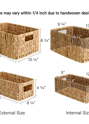 Wicker Baskets with Built-in Handles, Set of 3 (1PC Large, 2PCS Medium)