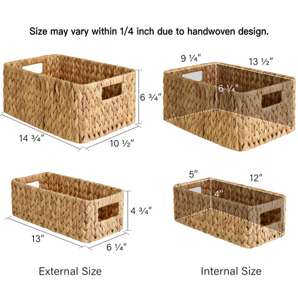 StorageWorks Wicker Baskets with Built-in Handles, Set of 3 (1PC Large, 2PCS Medium)