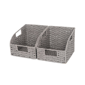 Handwoven Paper Rope Baskets with Built-in Handles, 2 Pack