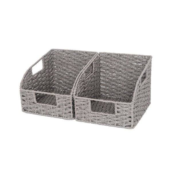 Handwoven Paper Rope Baskets with Built-in Handles, 2 Pack