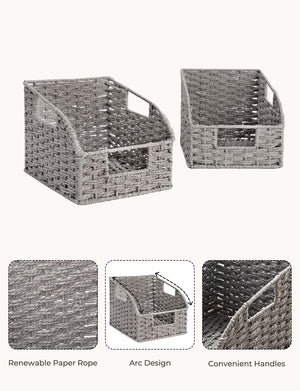 Handwoven Paper Rope Baskets with Built-in Handles, 2 Pack