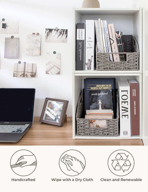 Handwoven Paper Rope Baskets with Built-in Handles, 2 Pack