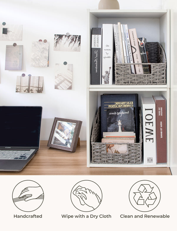 Handwoven Paper Rope Baskets with Built-in Handles, 2 Pack