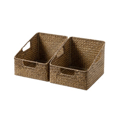 Flat Seagrass Pantry Baskets with Built-In Handles, Set of 2